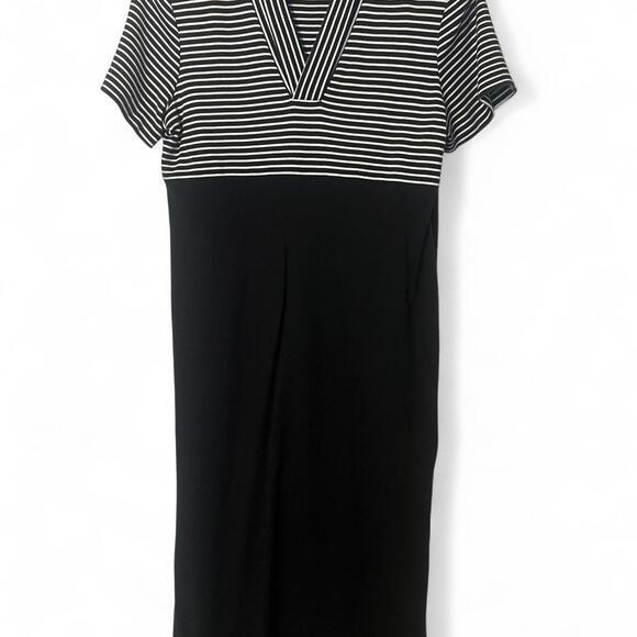 Talbots Petite Black and White Striped V-Neck Dress - Picture 1 of 4